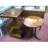 Mahogany Revolving Bookcase, the top with a marquetry insert, rail supports, open shelves,