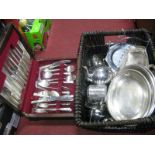 Part Canteen of Cutlery, plated entree dish, teapot, other metal wares:- One Basket