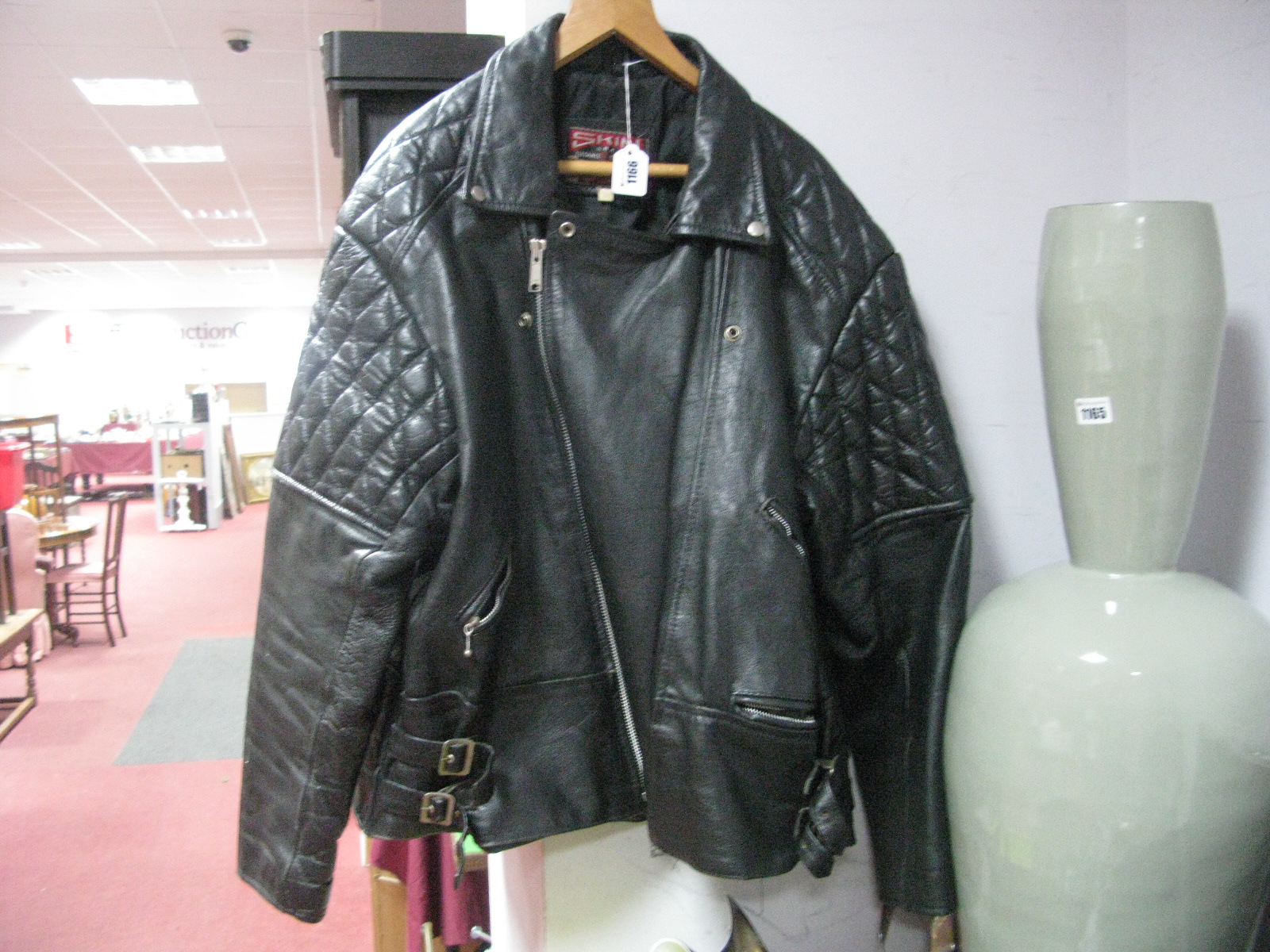 A Gents 'Skin' Real Leather Bikers Jacket, polyester lined '52' size stitched in lining.