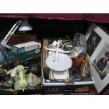 Telephones, angle poise lamp, bowls, scales, mincers etc:- Two Boxes, and a print of Queen