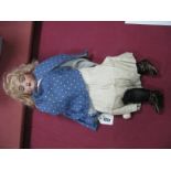 An Early Mid XX Century Bisque Headed Doll, stamped 'Handwerck, Germany', sleeping eyes, open