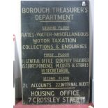 A Large Original Advertising Board for 'Borough Treasurer's Department' detailing ground, first