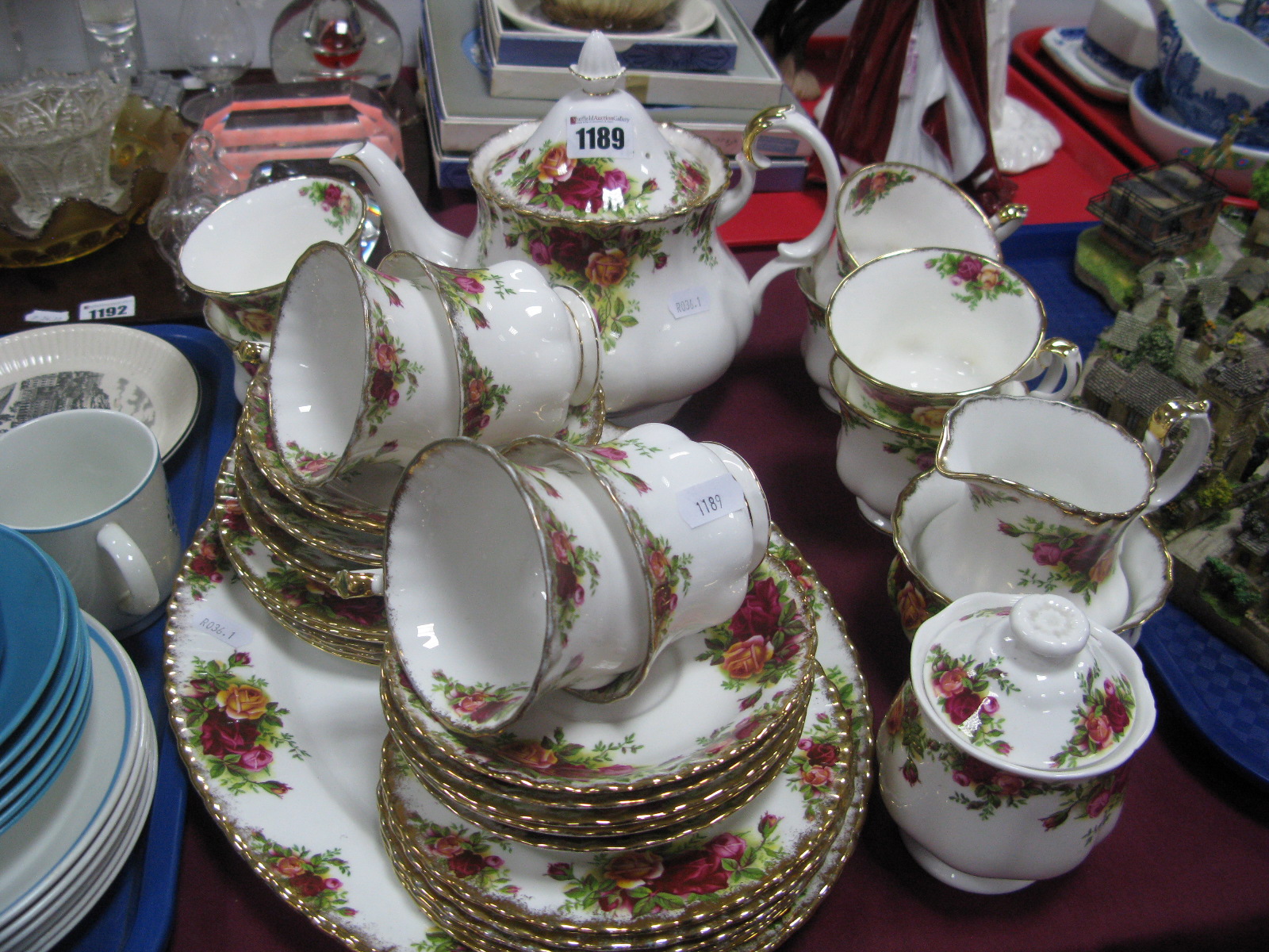 Royal Albert Old Country Roses Tea Wares, including teapot, milk, sugar, ten cups, eleven saucers,