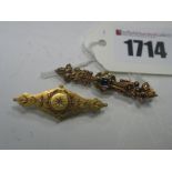 A Victorian Bar Brooch, of foliate design with claw set highlights; together with another similar,