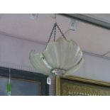 A 1930's 'Clam Shell' Style Glass Ceiling Light, with chrome fittings.