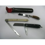 Penknives, by Gerson & Co U.S.A possibly melon knife 10" long fully extended in leather case, plus