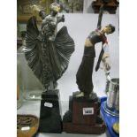 A Reproduction Art Deco Style Figurine in Stylized Pose, bronzed effect with resin head, on
