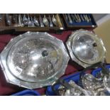 A Pair of American Silver Plated Serving Dishes, of oval form, each having foliate engraved lid,