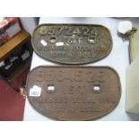 Railway, 'Pressed Steel 1956' Iron Wall Signs, B 56 4525 and B 57 2424, each approximately 28cm