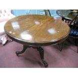 XIX Century Mahogany Centre Table, with a circular top, turned pedestal on cabriole legs.