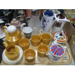 Sadler Tea Pots, pressed glass claret jug, Midwinter tea service, Crown Devon coffee pot:- One