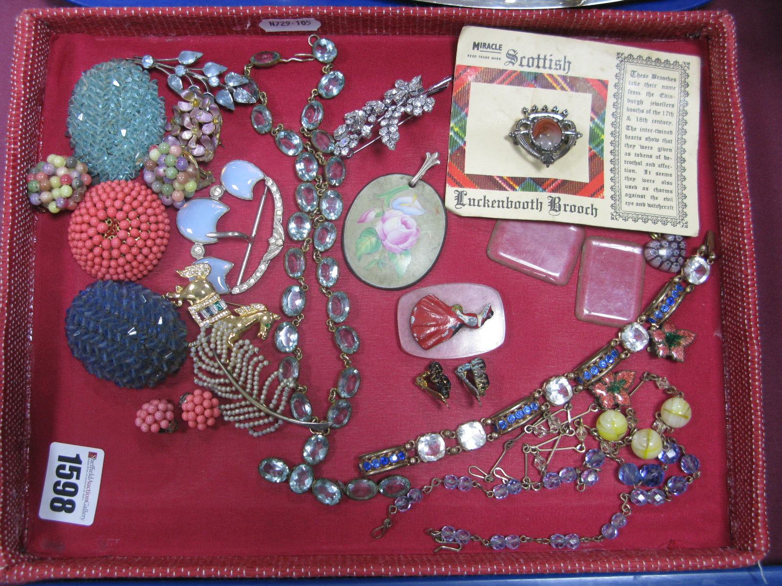 A Small Selection of Vintage Costume Jewellery, including a decorative panel style bracelet, with