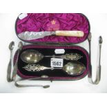 A Highly Decorative Pair of Hallmarked Silver Preserve Spoons, of pierced design, in original fitted