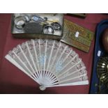 Cutlery, Medallions, fan, napkin rings, Kratings cough lozenge and Mellin's food tins, etc.