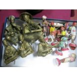 Five Cast Metal Middle Eastern Seated Figures, ten terracotta Indian figures.