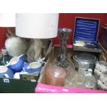 Green Glass Table Lamp, pottery jug, table lamps:- One Box