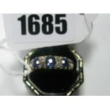 A Victorian Style Sapphire and Diamond Nine Stone Ring, graduated oval claw set, with old and