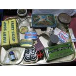 Advertising Items, including Rowntree tins, Fairy Soap (2), enamel Art Deco ashtray for Harper