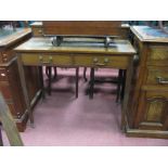An Edwardian Inlaid Ladies Writing Desk, with oval central mirror, two small drawers, brown