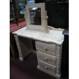 A Pine Dressing Table, with a low back, pedestal with three drawers, together with a pine dressing