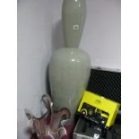 A Large Floor Standing Vase, glass wrythen moulded dish, Ringtons ceramic Morris Minor.