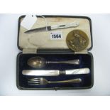 A Matched Hallmarked Silver Three Piece Christening Set, the knife with mother of pearl handle, in