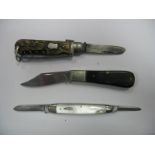 Penknives, A Wright Sheffield horn handle one blade, W. Rodgers two blade mother of pearl handle,