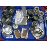 Tudric Pewter Sugar and Cream, Staybrite steel Borrowdale dish, Kreis ashtray, etc:- One Tray