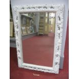 Shabby Chic, rectangular shaped wall mirror, with scroll decoration, bevelled glass.
