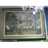 Cordow, Spanish Plaza Scene, oil on canvas, 58.5 x 88.5cm, signed, dated '68 and 'Espana', (torn).