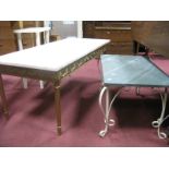 A Gilt Rectangular Shaped Coffee Table, with a marble top with one other coffee table and painted