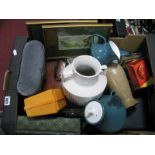 Poole Pottery Set, binoculars, pair of Cash's woven pictures, etc:- One Box