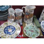 Three Graduated 'Garland' Jugs, Amorial plate, (chipped), Oriental wares:- One Tray