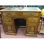 Early XX Century Walnut Desk, with a cross banded top, black leatherette insert, two top drawers,