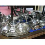 A Decorative Plated Four Piece Tea Set, oval galleries tray, a plated posy bowl, four branch