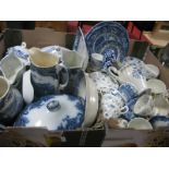 A Quantity of Blue and White Ceramics, including Meakin, Myott 'Finlandia', Maddock:- Two Boxes