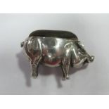 An Edwardian Hallmarked Silver Novelty Pin Cushion, as a pig, (makers mark rubbed) Birmingham