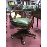 Mahogany Green Leather Swivel Office Chair.