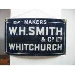 An Early XX Century Blue and White Enamel Sign for 'W.H. SMITH, WHITCHURCH' 35.5 x 61cm