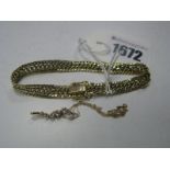 A Three Row Curb Link Bracelet, of uniform design, to snap clasp stamped "9ct" "375"; a pendant on