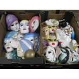 A Collection of Venetian Style Pottery Masks, varying designs:- Two Boxes.