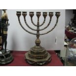 Menorah Silver Plate Candle Holder,11" high, 9½" wide, with seven candle apertures.