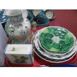 An Imari Plate, Chinese plates, XIX Majolica style plate, Chinese vase etc:- One Tray