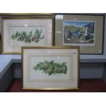 A Pair of XIX Century Still Life Watercolours of Peaches's and Plums, (2); together with a print