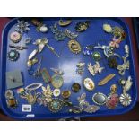 A Selection of Vintage and Later Costume Brooches, including floral designs, oval panel style,