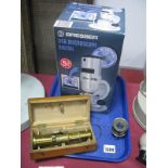 Bresser USB Digital Microscope 20 x 350x (boxed) a small brass microscope, in wooden case. (2)