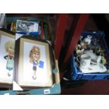 Coronation Street Caricature Colour Prints, related promotional actor postcards, Royal commemorative