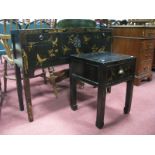 A Chinese Style Ebonised Side Cabinet, with cupboard doors, two small drawers decorated with