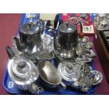 A Four Piece Electroplated Tea Service, of semi lobed form, hotel plate, egg cruet, cake dishes,
