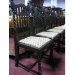 Set of Four Oak Rail Back Dining Chairs, circa 1920's, with turned ball finials and barley twist